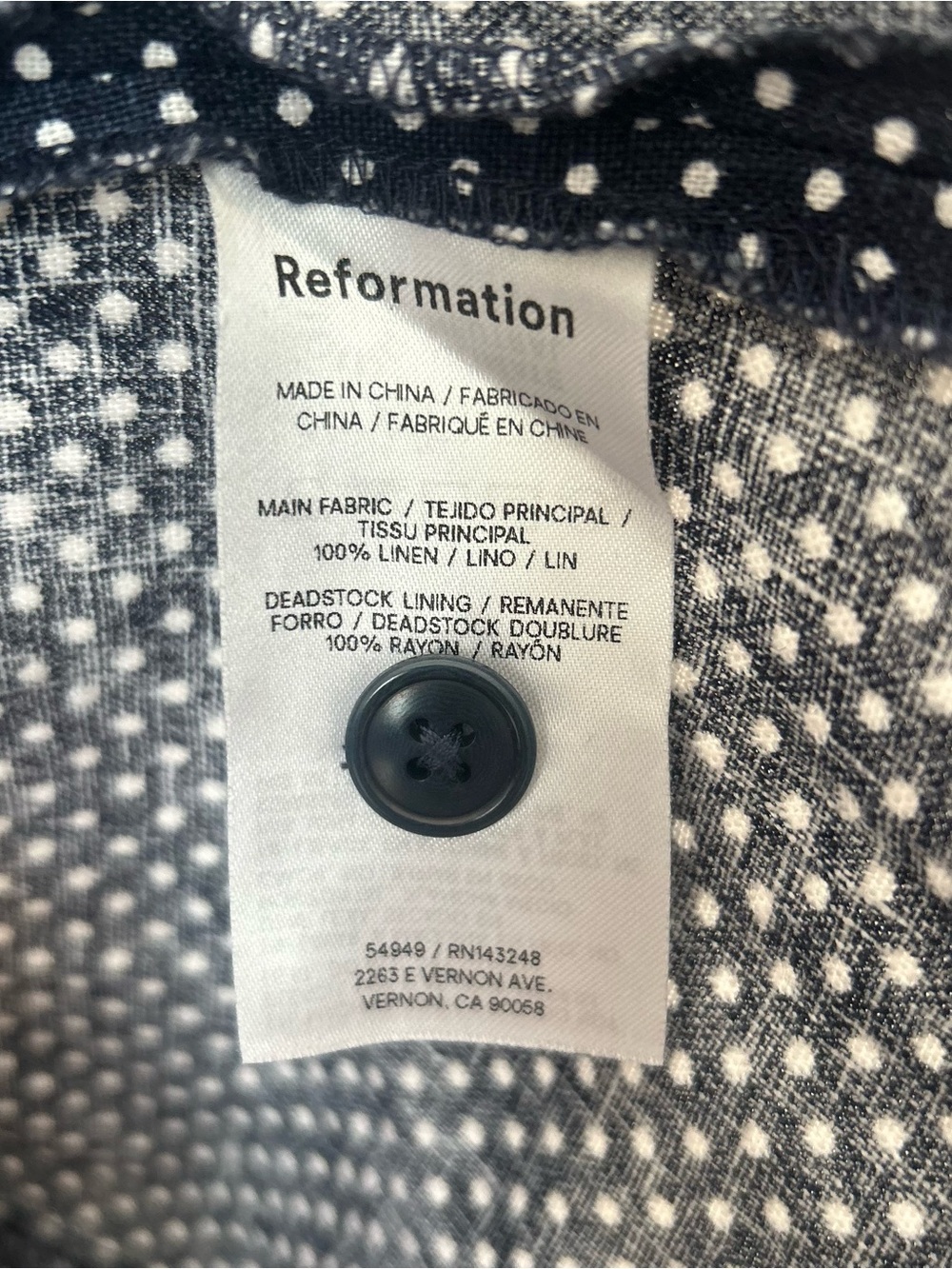 Reformation Soraya Linen Dress in Navy Polkadot - Picture 5 of 6